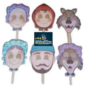 MASCARAS PARA CUENTOS DE CAPERUCITA ROJA CON 6 PIEZAS